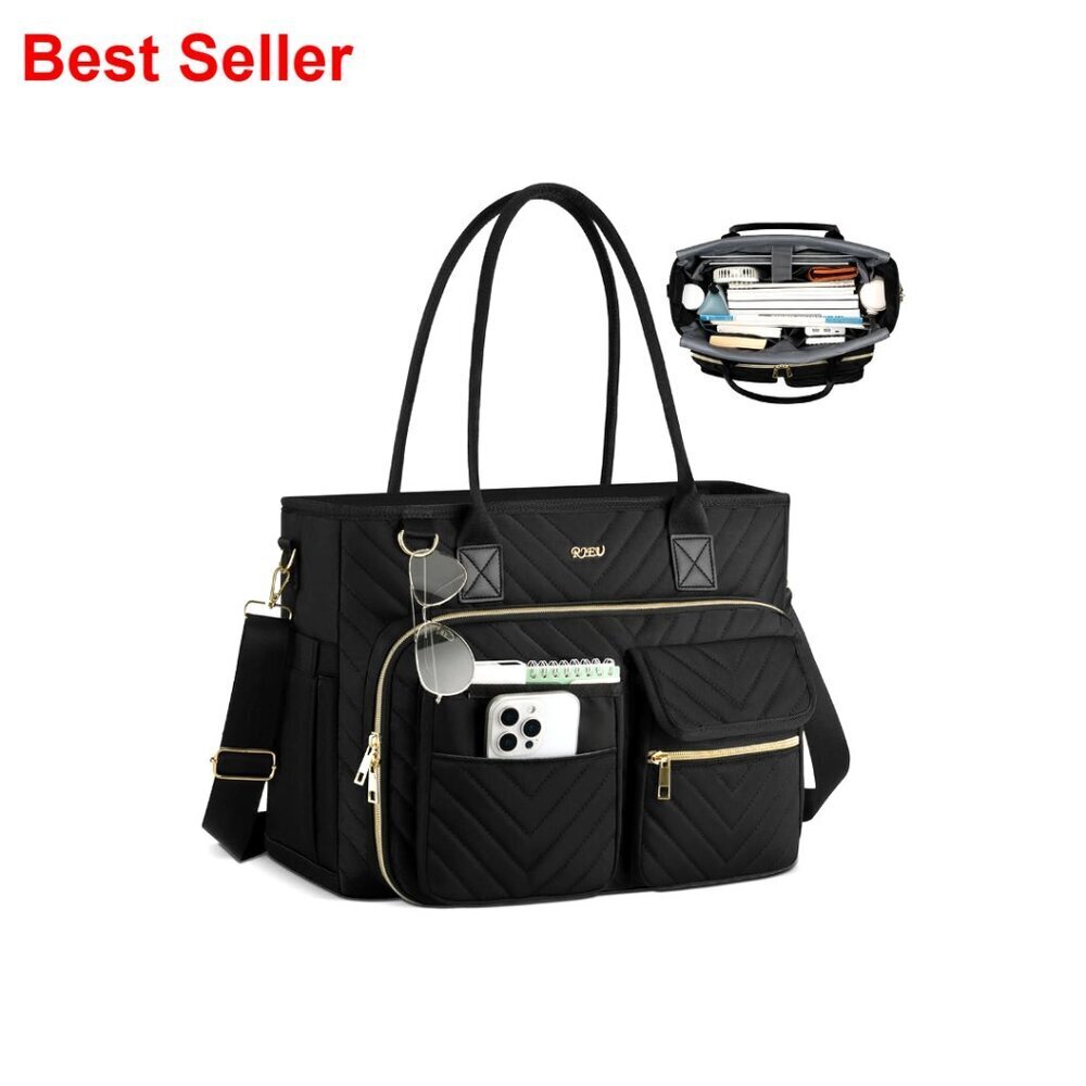 Large Capacity Tote Bag with Laptop Compartment, Padded Shoulder Strap